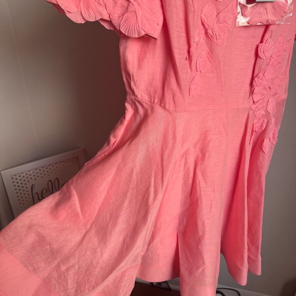 NWT Antonio Melani Iris Linen Floral Mockneck Short Sleeve Dress Sz 6 - Picture 7 of 9